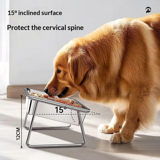 Dog Bowl Large Capacity Stainless Steel 15° Tilted Raised Design Neck Guard Healthy Feeding Shatterproof