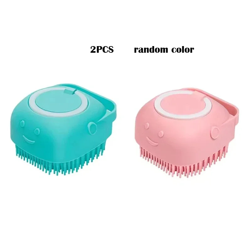 Dog Bathing Brush Pet Massage Brush Shampoo Dispenser Soft Silicone Brush Rubber Bristle for Dogs and Cats Shower Grooming Tool