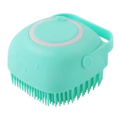 Dog Bathing Brush Pet Massage Brush Shampoo Dispenser Soft Silicone Brush Rubber Bristle for Dogs and Cats Shower Grooming Tool