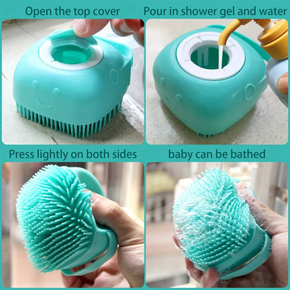 Dog Bathing Brush Pet Massage Brush Shampoo Dispenser Soft Silicone Brush Rubber Bristle for Dogs and Cats Shower Grooming Tool