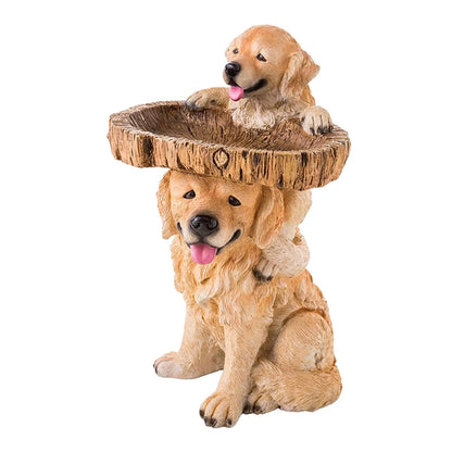 Dog Statue Figurine Feeding Station Resin Feeder Garden Bird Bath Bowl for Park Housewarming Backyard Porch Attracting Birds